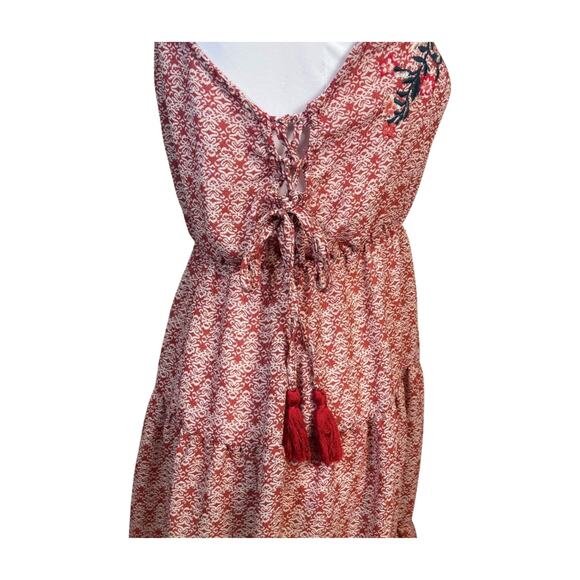 En Crème Embroidered Red Mini Dress Tassel Sides Boho Summer Festival Medium - Picture 6 of 12